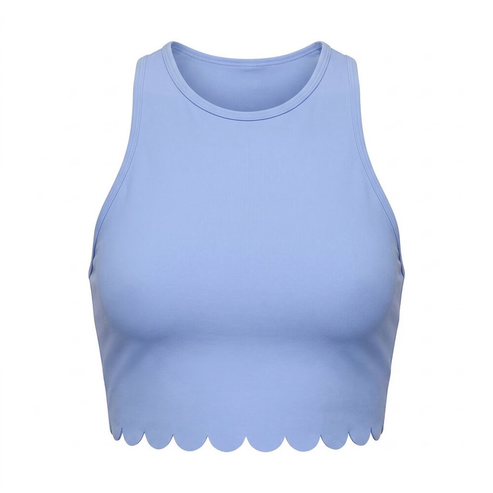 AQUA Athletic Scallop Hem Crop Top Racerback Shelf Bra Activewear